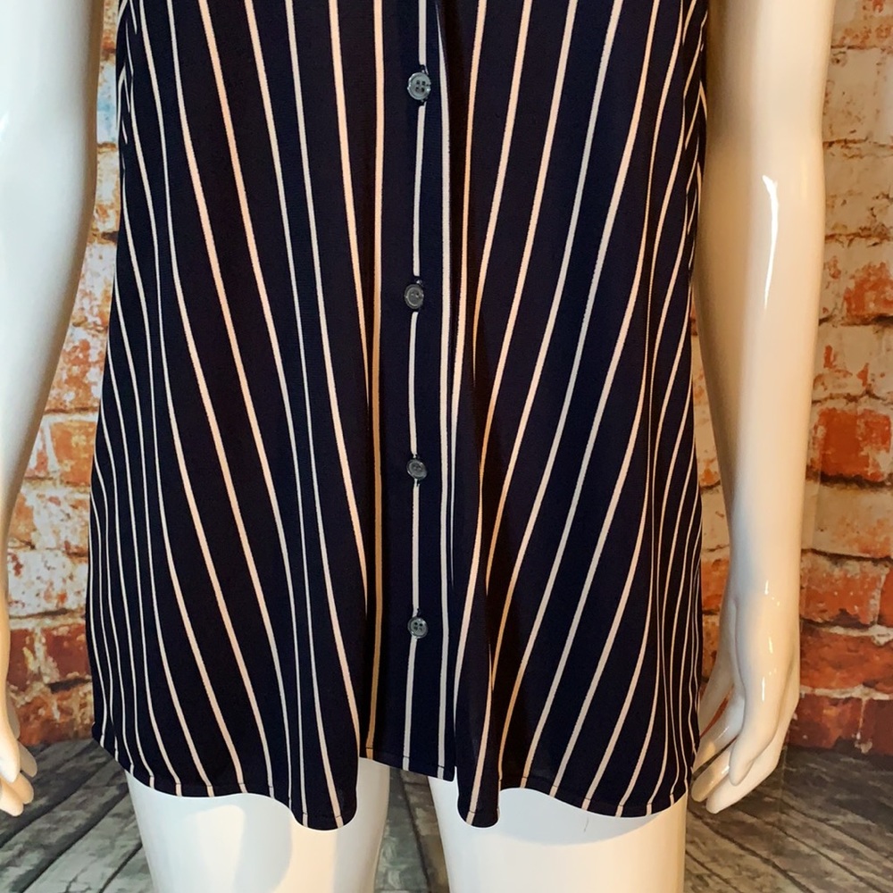 Ann Taylor Stripe Tie Neck Button Front Shell - Picture 4 of 8